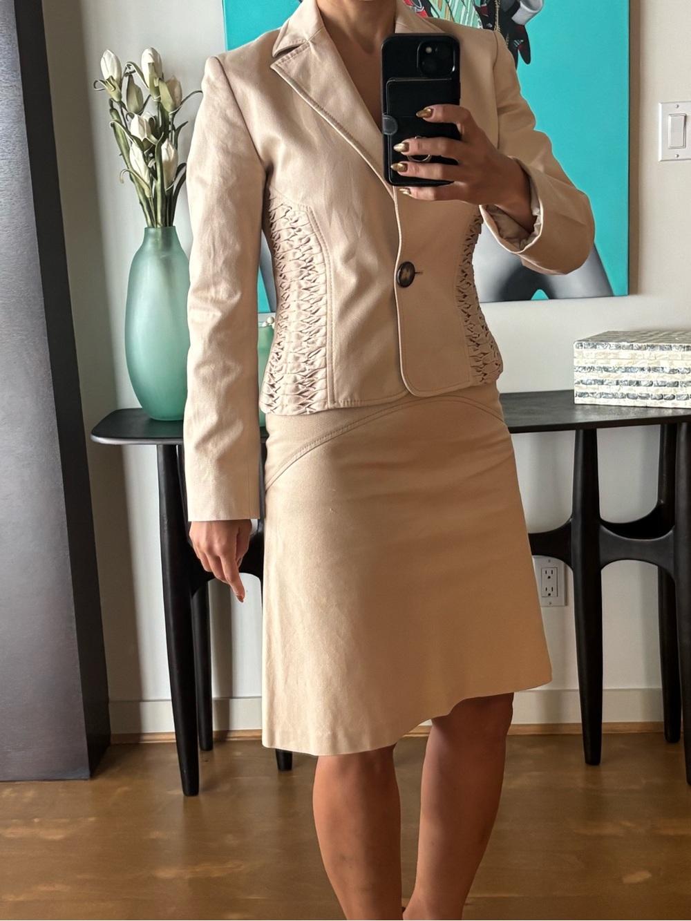 Valentino Beige Cropped Blazer with Ruched Side Panels